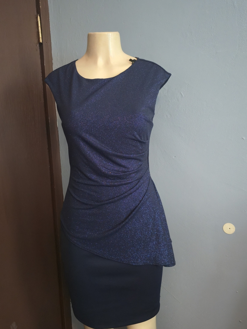 194--Enfocus Studio Navy Blue Satin Dress Label Detail
